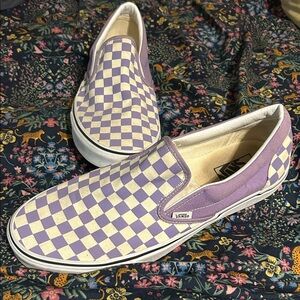 Vans Lavender and White Checkered Slip-Ons